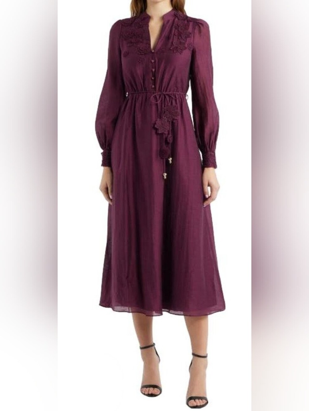 EVER NEW yasmin floral appliqué long sleeve midi dress